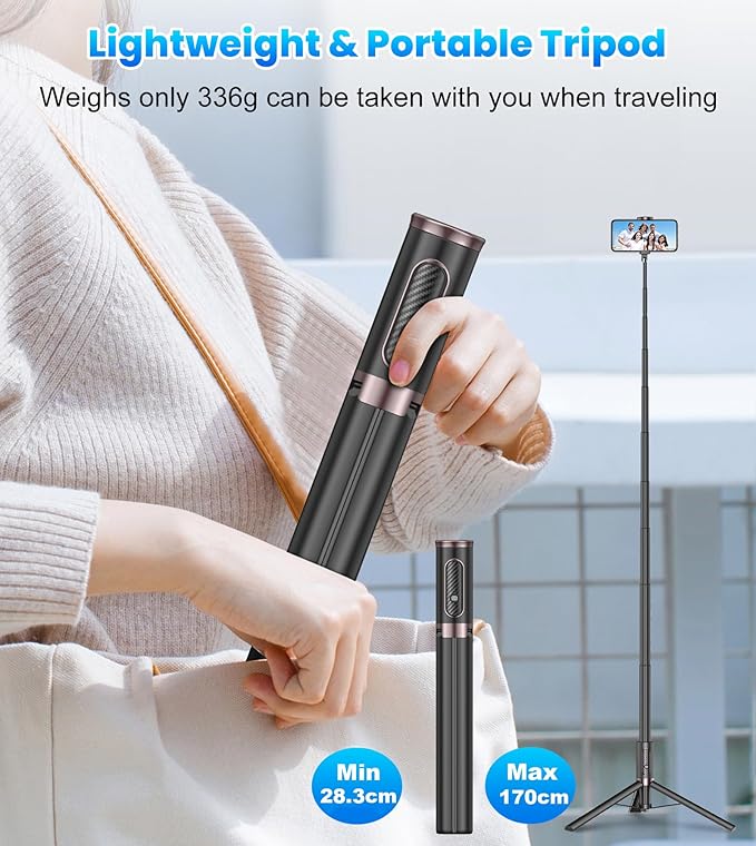 170cm Phone Tripod Selfie Stick, All-in-1 Phone Tripod Stand with Remote, Portable,Lightweight Tripod for for Selfies/Live/Video Recording/Travel-Black