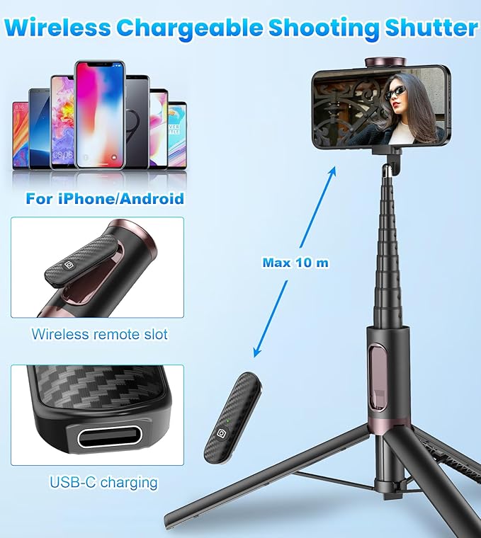 170cm Phone Tripod Selfie Stick, All-in-1 Phone Tripod Stand with Remote, Portable,Lightweight Tripod for for Selfies/Live/Video Recording/Travel-Black